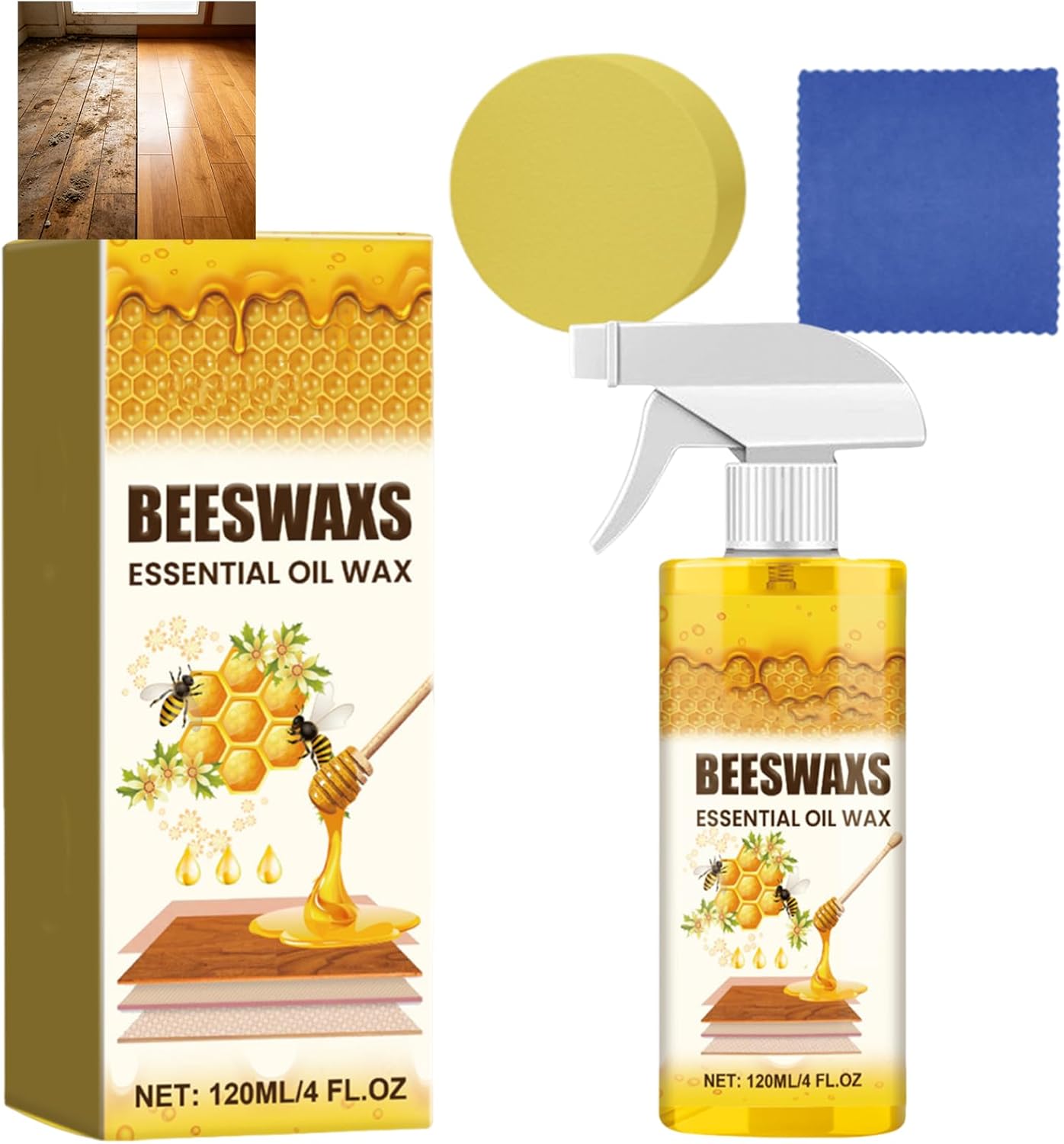 Beeswax Wood Polish Spray,Beeswax Essential Oil Wax,Bees wax Floor Polish Spray,2026 Wood Polishing Spray, For Furniture & Floors, Scratch Remover, Polish (1pcs)
