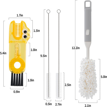 Five-Piece Bottle Brush Cleaning Set Includes 4 Straw Cleaning Brushes and 1 Cup Brush with Detachable Long Handle. Suitable for Cleaning Straws, Glasses, and Water Cups.