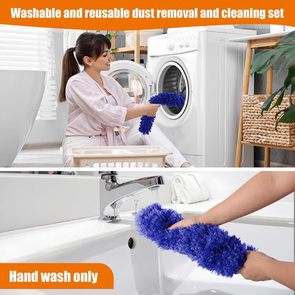4 Pcs Microfiber Cobweb Duster with 100-inch Extendable Pole, Washable and Reusable Feather Cleaning Duster Kit with 3 Duster Heads,Dusters for Cleaning with Telescopic Pole for High Ceiling Fan