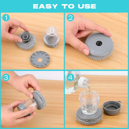 Comfort Grip Soap Dispensing Kitchen Scrub, 2026 Soap Dispenser Cleaning, Soap Dispensing Dish Brush, Replaceable Clean Brush for Cleaning Dishes, Pots, Pans & Sinks (1 + 4pcs Balls)