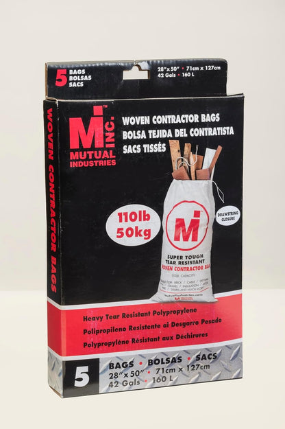 Mutual Industries Heavy Duty Woven Contractor Bag white, "28""x50""" 20 in a box. 110 pound Capacity