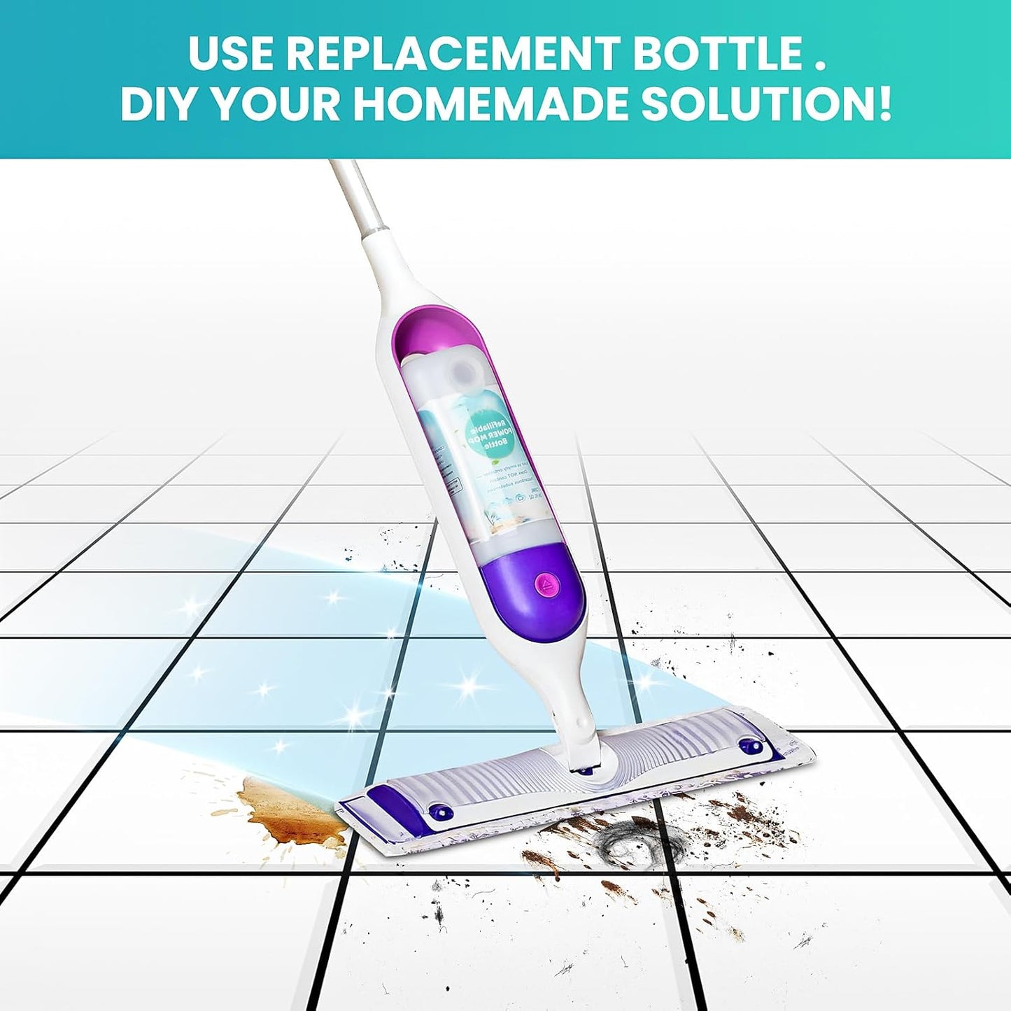 Refillable Bottle for Swiffer® Power Mop™, 720ML / 24 FL.OZ Reusable Solution Container, Leak-Resistant Lock, Use Any Liquid Cleaner