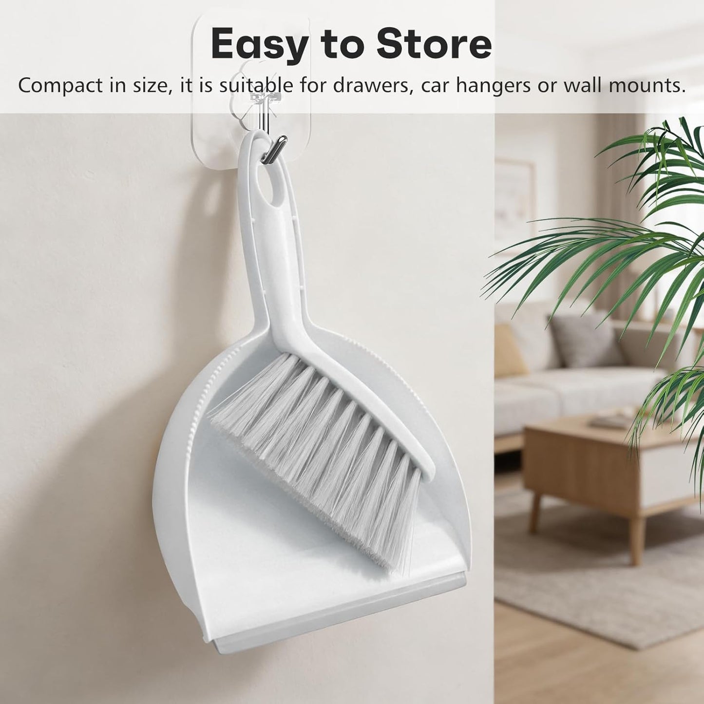 NACENA Mini Broom and Dustpan Set, Small Dust Pan and Brush Set with Handle Dustpan Teeth for Cleaning Hair Suitable for Office Desks Drawers Sofas Outdoor Camping, Light & Purple