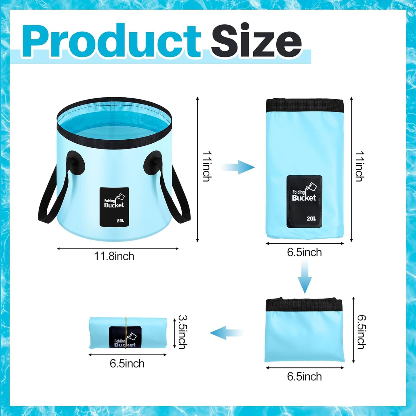 Tessco for you 4 Pcs 20L Collapsible Bucket with Handle 5 Gallon Portable Folding Bucket Foldable Water Container for Camping Hiking Fishing Beach Car Washing (Blue, Yellow, Orange, Black)