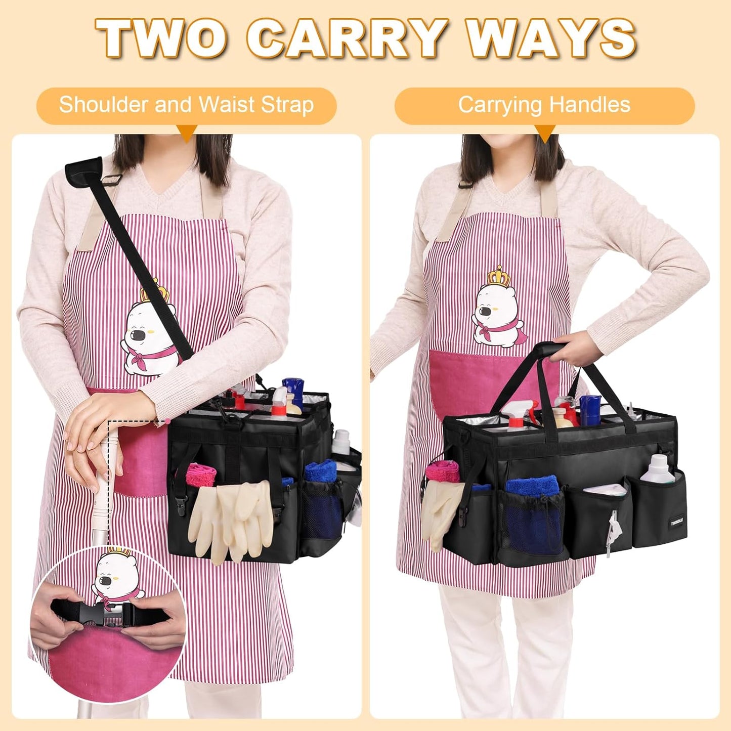 Extra-Large Wearable Cleaning Caddy With Detachable Divider,Cleaning Caddy For Cleaning Supplies Large Cleaning Supply Caddy With Adjustable Shoulder Strap & Waist Belt For Cleaners