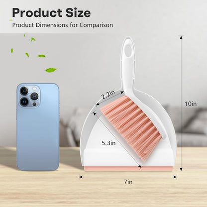 NACENA Mini Broom and Dustpan Set, Small Dust Pan and Brush Set with Handle Dustpan Teeth for Cleaning Hair Suitable for Office Desks Drawers Sofas Outdoor Camping, Light & Purple