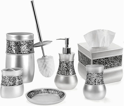 Creative Scents Crackled Glass Toilet Brush with Holder - Silver Toilet Bowl Cleaner Brush and Holder - Good Grip, Deep Cleaning, Decorative Design Compact Toilet Bowl Scrubber