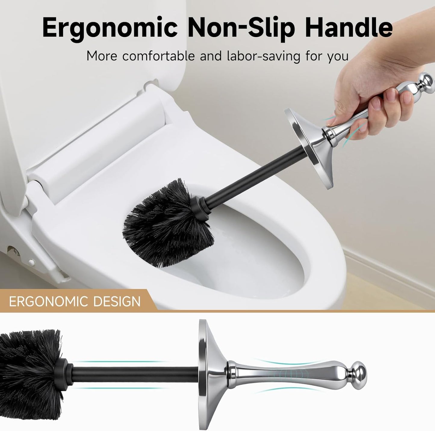 Bronze Toilet Brush and Holder，Extra Long Handled Toilet Brush for Bathroom，Stainless Steel Heavy Duty Toilet Bowl Brush,Deep Cleaning Modern Toilet Cleaner Brush -Space Saving, Covered Brush, Durable