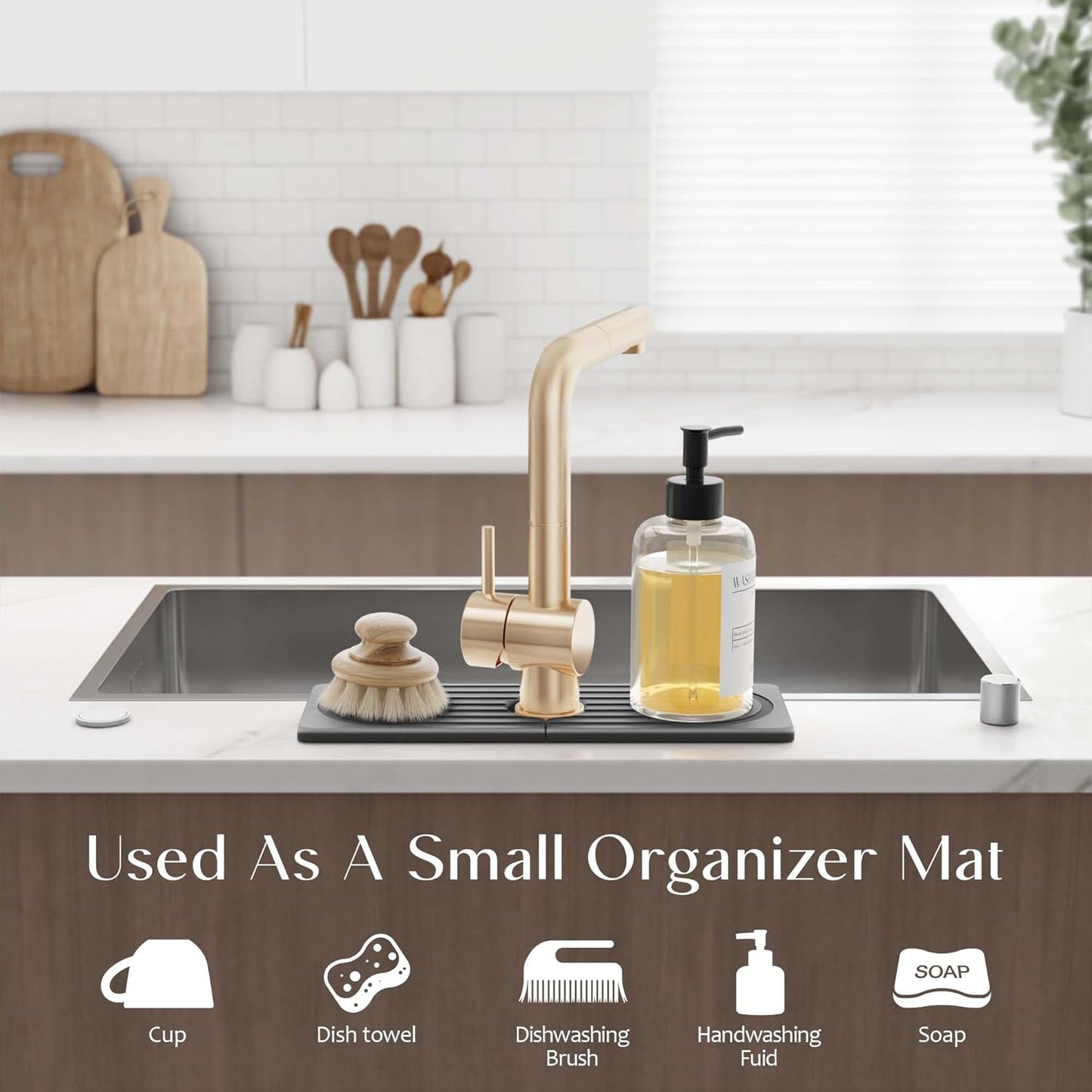Eormoe Faucet Mat for Kitchen Sink – Diatomite Stone Drying Mat & Sink Protectors, Prevent Moisture – Sink Splash Guard Water-Absorbing Stone Tray for Bathroom Counter (Light Grey, 23.6" x 3.9")