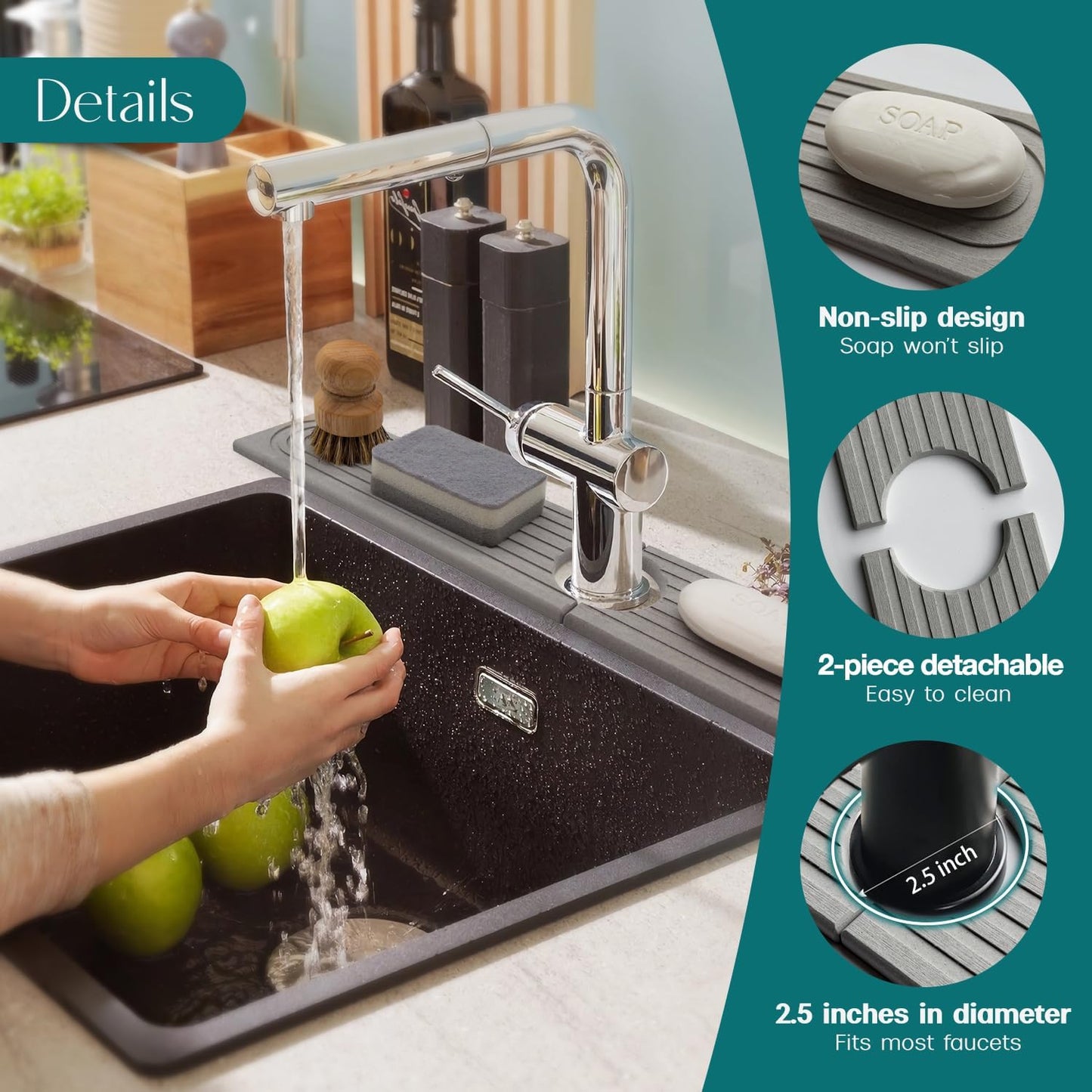 Eormoe Faucet Mat for Kitchen Sink – Diatomite Stone Drying Mat & Sink Protectors, Prevent Moisture – Sink Splash Guard Water-Absorbing Stone Tray for Bathroom Counter (Light Grey, 23.6" x 3.9")