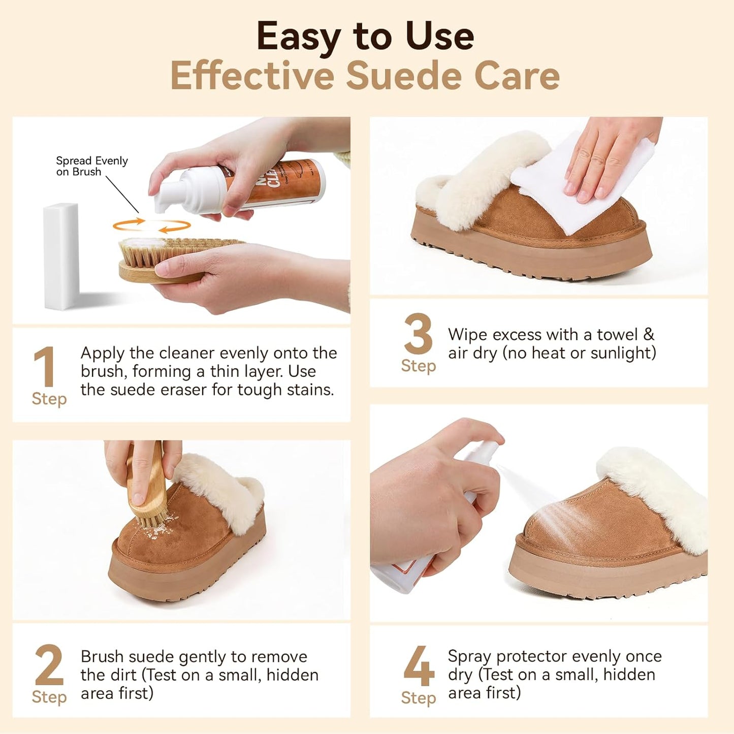 Suede and Nubuck Shoe Cleaner Kit, 5-in-1 Cleaning and Protector Spray with Suede Brush & Eraser, Cloth, Safely Clean, Protect & Restore Shoes, Boots, Uggs, Birkenstock, Jackets, Bags and Car Seats