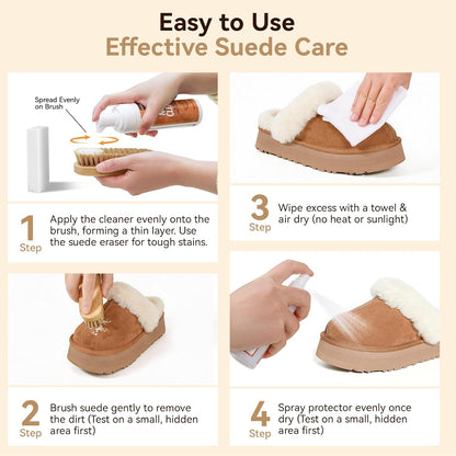 Suede and Nubuck Shoe Cleaner Kit, 5-in-1 Cleaning and Protector Spray with Suede Brush & Eraser, Cloth, Safely Clean, Protect & Restore Shoes, Boots, Uggs, Birkenstock, Jackets, Bags and Car Seats