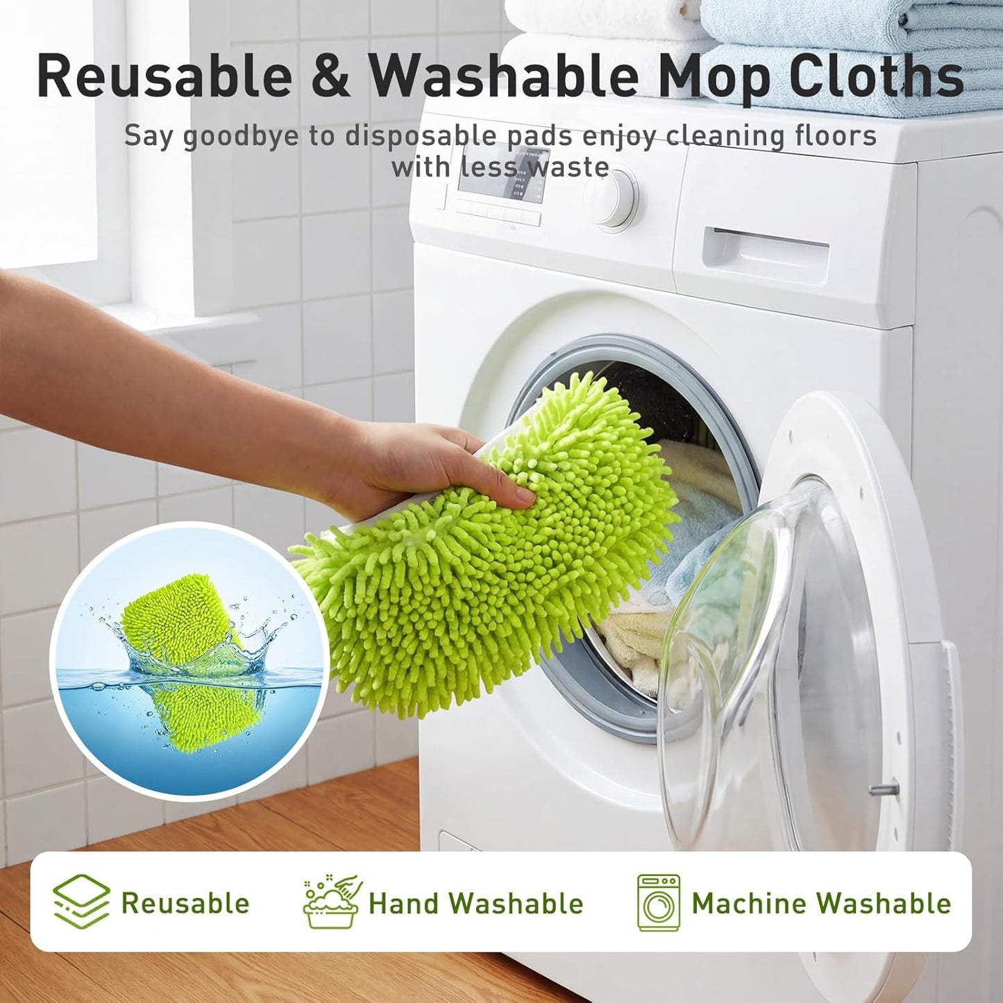 6 Pack Reusable Microfiber Mop Pads Compatible with Sweeper Mops, Replacement Mopping Pads Dry Sweeping Cloths, Washable Chenille Flat Mops Refills for Mopping Floor Cleaning (Mop is not Included)