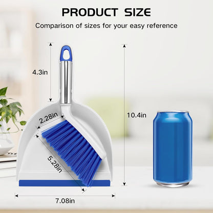 NACENA Mini Broom and Dustpan Set, Small Dust Pan and Brush Set with Handle Dustpan Teeth for Cleaning Hair Suitable for Office Desks Drawers Sofas Outdoor Camping, Light & Purple
