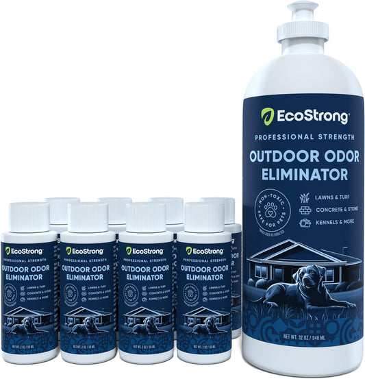 Eco Strong Outdoor Odor Eliminator | Outside Dog Urine Enzyme Cleaner – Powerful Pet, Cat, Animal Scent Deodorizer | Professional Strength for Yard, Turf, Kennels, Patios, Decks (Gallon with Sprayer)