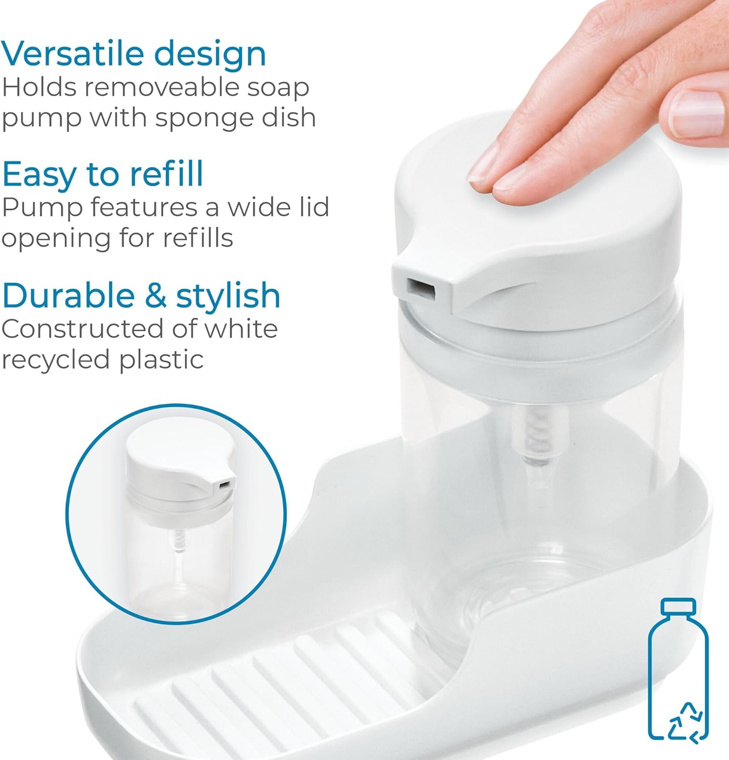 iDesign Recycled Plastic Double Suction Sink Caddy, White
