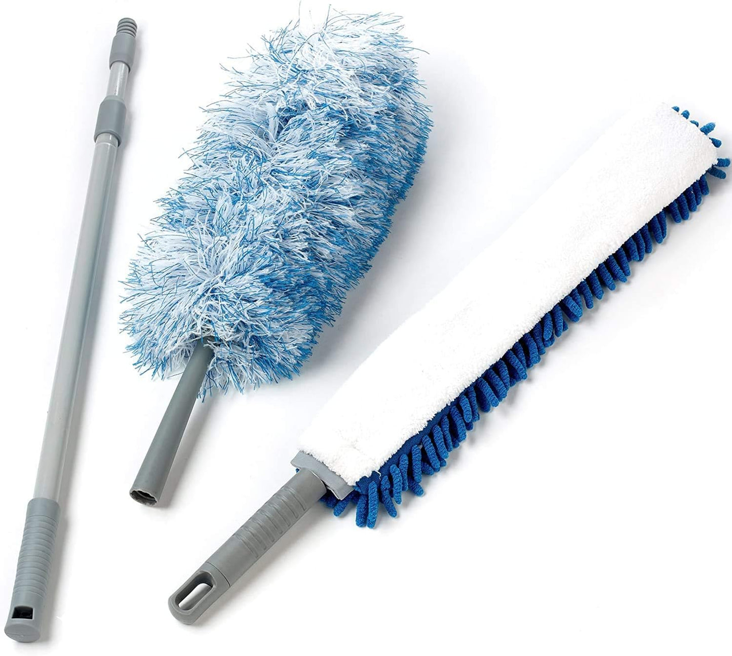 O-Cedar Dual-Action Microfiber Duster Set w/Telescopic Handle | Long, Adjustable Handle Extends 24-49" | Includes Microfiber & Chenille Duster Heads