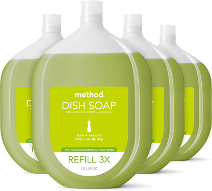 Method Gel Dish Soap, Lime + Sea Salt, Tough on Grease, 18 Fl Oz (Pack of 6)