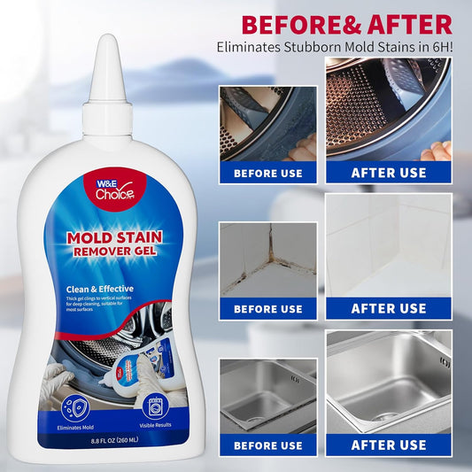 W&E Choice Stain Remover Gel Cleaner for Shower, Bathroom Tile Grout and Caulk - Heavy Duty Cleaner for Front Load Washing Machine Rubber Seal - No Scrubbing Gel Formula, 8.8 Fl Oz
