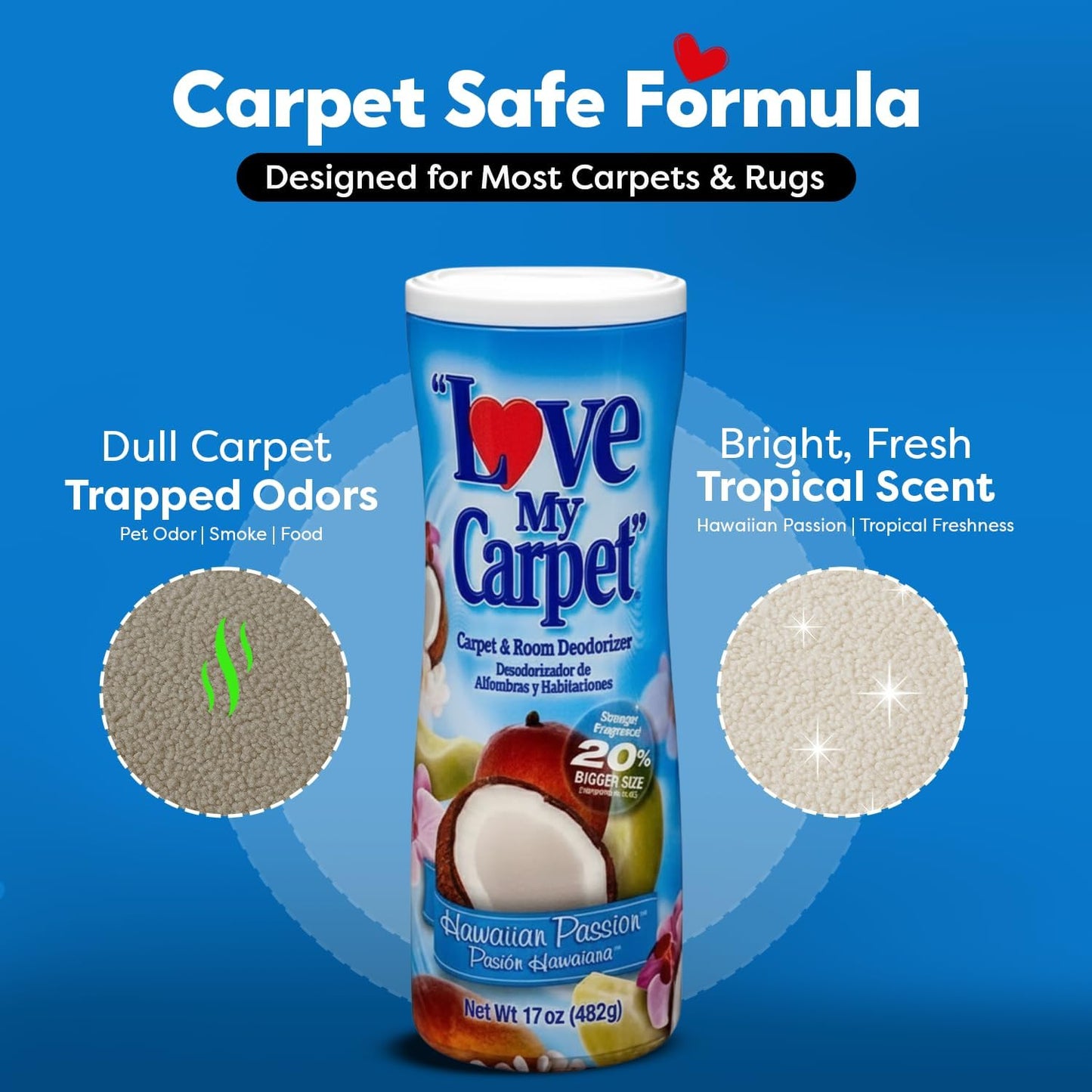 6 Love My Carpet | Carpet Deodorizer & Freshener Powder | 17 oz Pet Odor Eliminator for Strong Odor & Pet Urine | FRESH LINEN | Safe for Homes with Pets