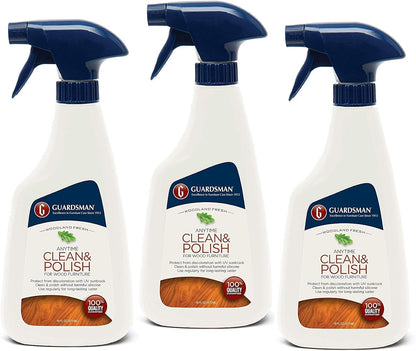 Guardsman Anytime Clean & Polish Wood Cleaner & Furniture Polish for Cabinets, Tables, and Other Wood Surfaces, Spray Bottle, Woodland Fresh, 16 Fluid Ounces, (Pack of 3)