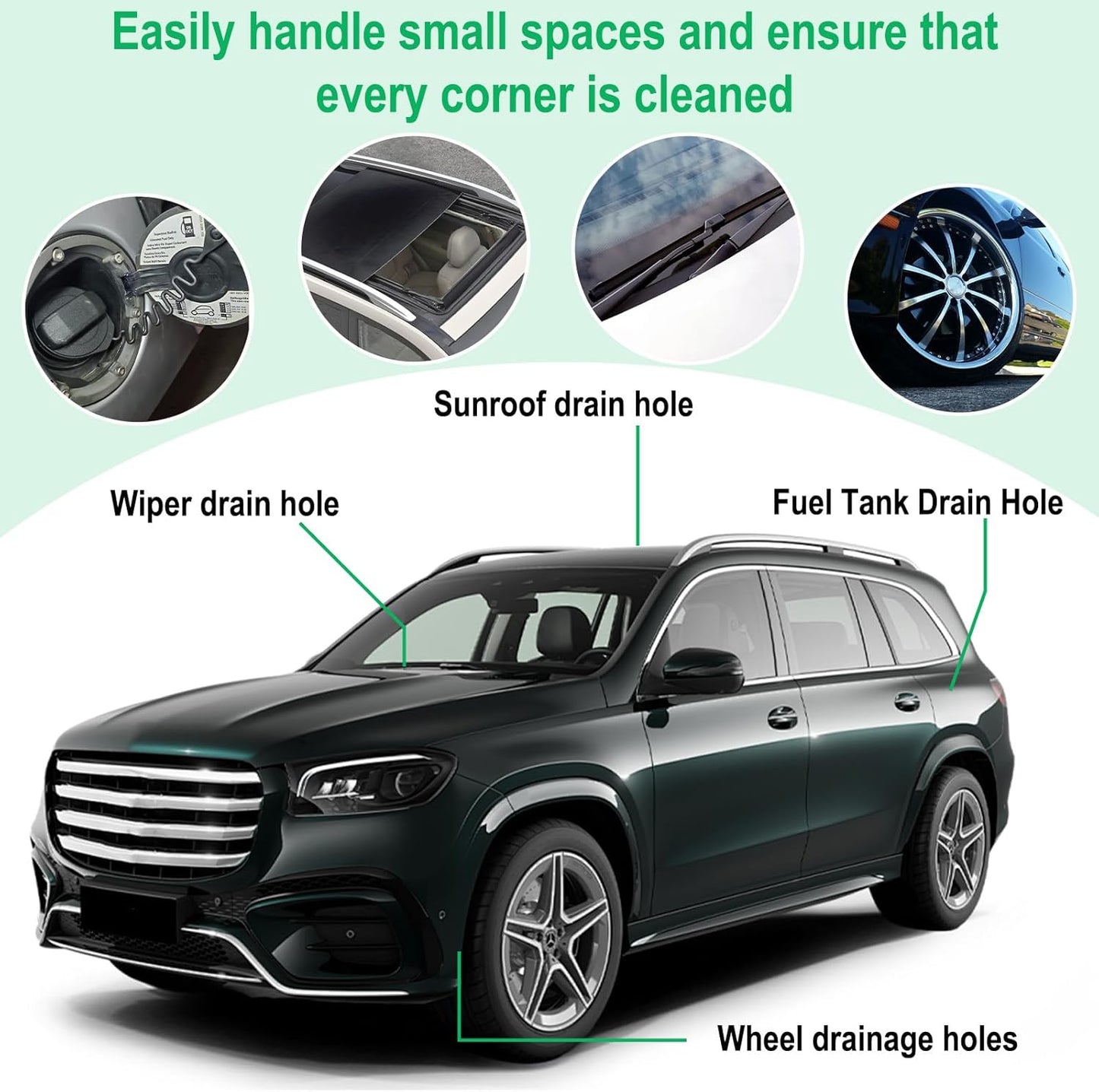 ecocstm Auto Sunroof Drain Cleaning Tool, 120 Inch Flexible Drain Brush, Sunroof Drain Cleaner with Pipe Cleaning Brush, Syringe Hose and Crevice Brush, Cleaning Tool for Drains, Sewers, Windshields