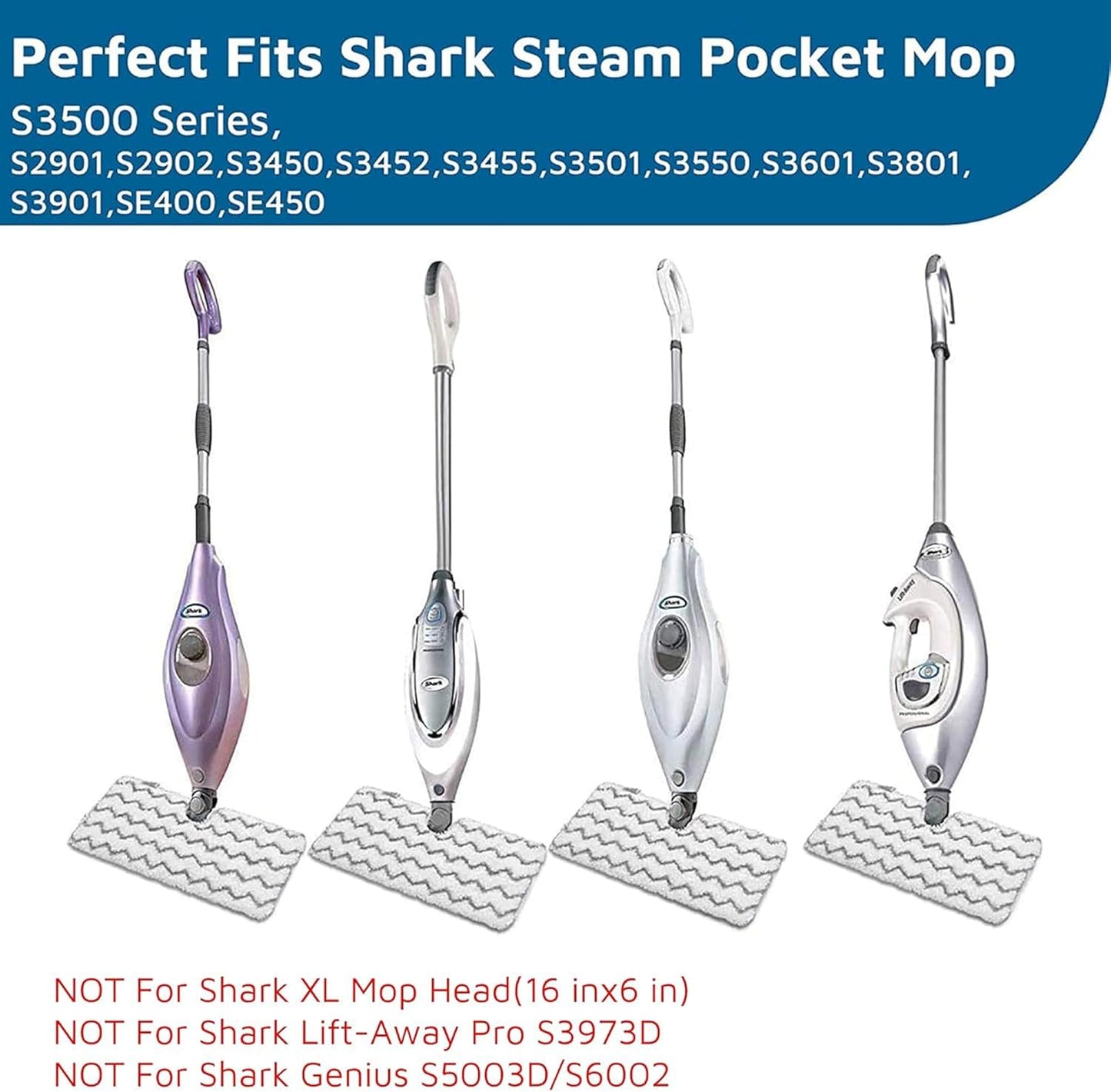 F Flammi 8-Pack Replacement Pads Compatible with Shark Steam Pocket Mop S3501 S3601 S3901 S3550 S3801 SE450, Double-Sided Microfiber Refills for Hardwood Tile Floor, Professional Scrubbing Strips