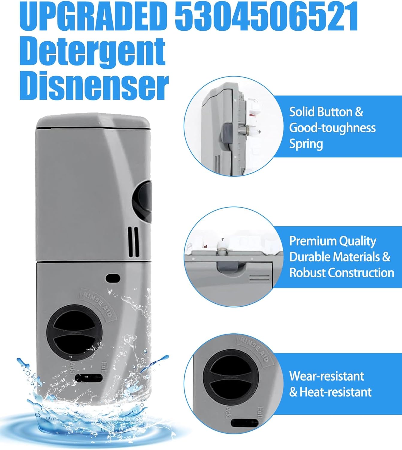Upgraded 5304506521 Detergent and Rinse Aid Dispenser for Dishwashers Compatible with Frigidaire,Electrolux,Crosley, Kenmore, Westinghouse,Replacement AP6036339.154379201,154379202,154452703 Etc