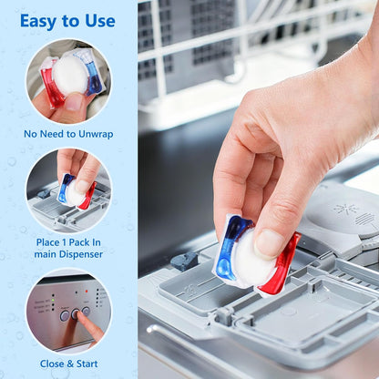 200 Count Dishwasher Pods, No Pre-Rinse Dishwasher Detergent Soap On Stain and Grease, Leaving a Virtually Spotless Shine,Dishwasher Detergent for Deep Cleaning
