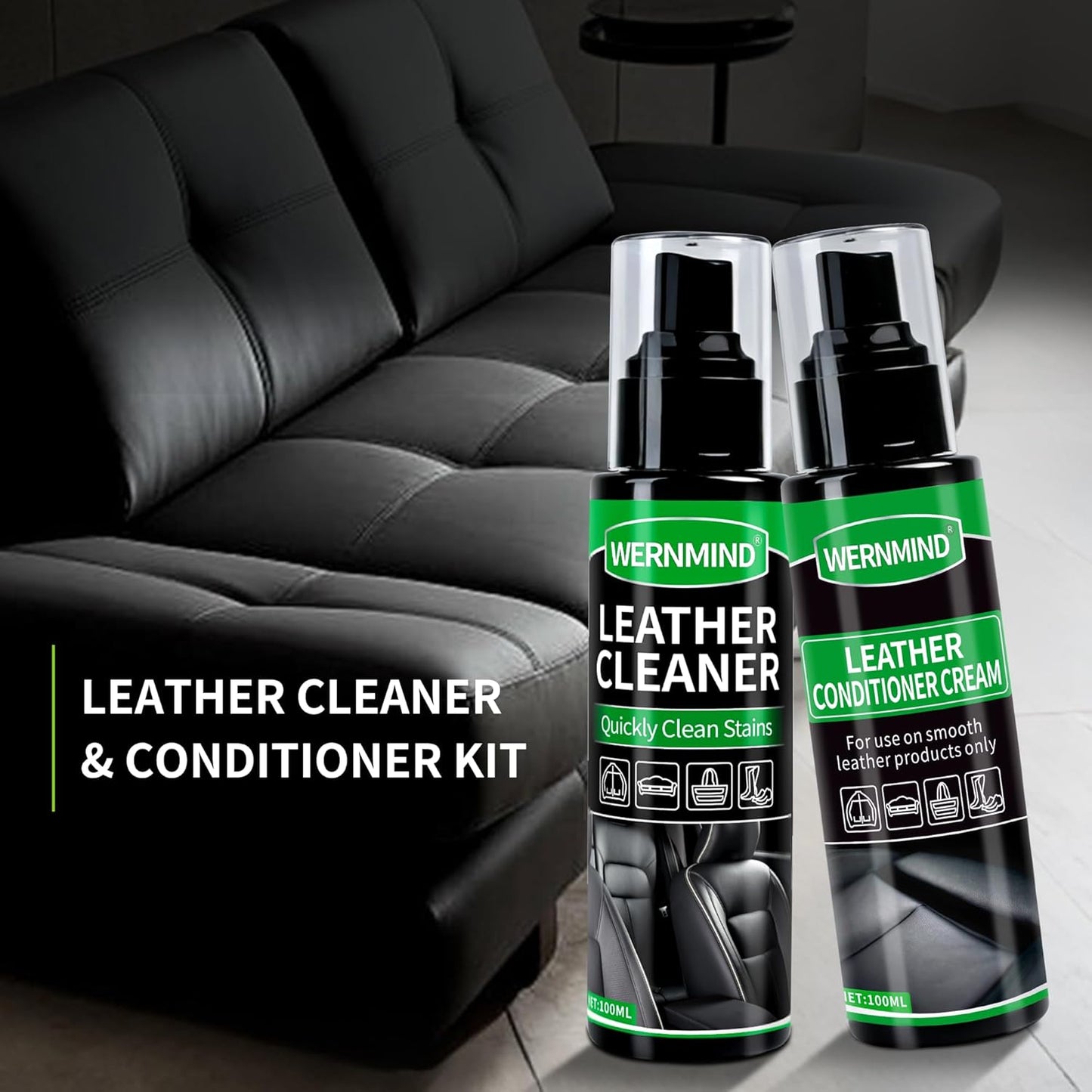 Leather Cleaner and Conditioner Cream Care Kit for Car Interiors Seats,Couches,Purses,Bags,Jackes,Boots