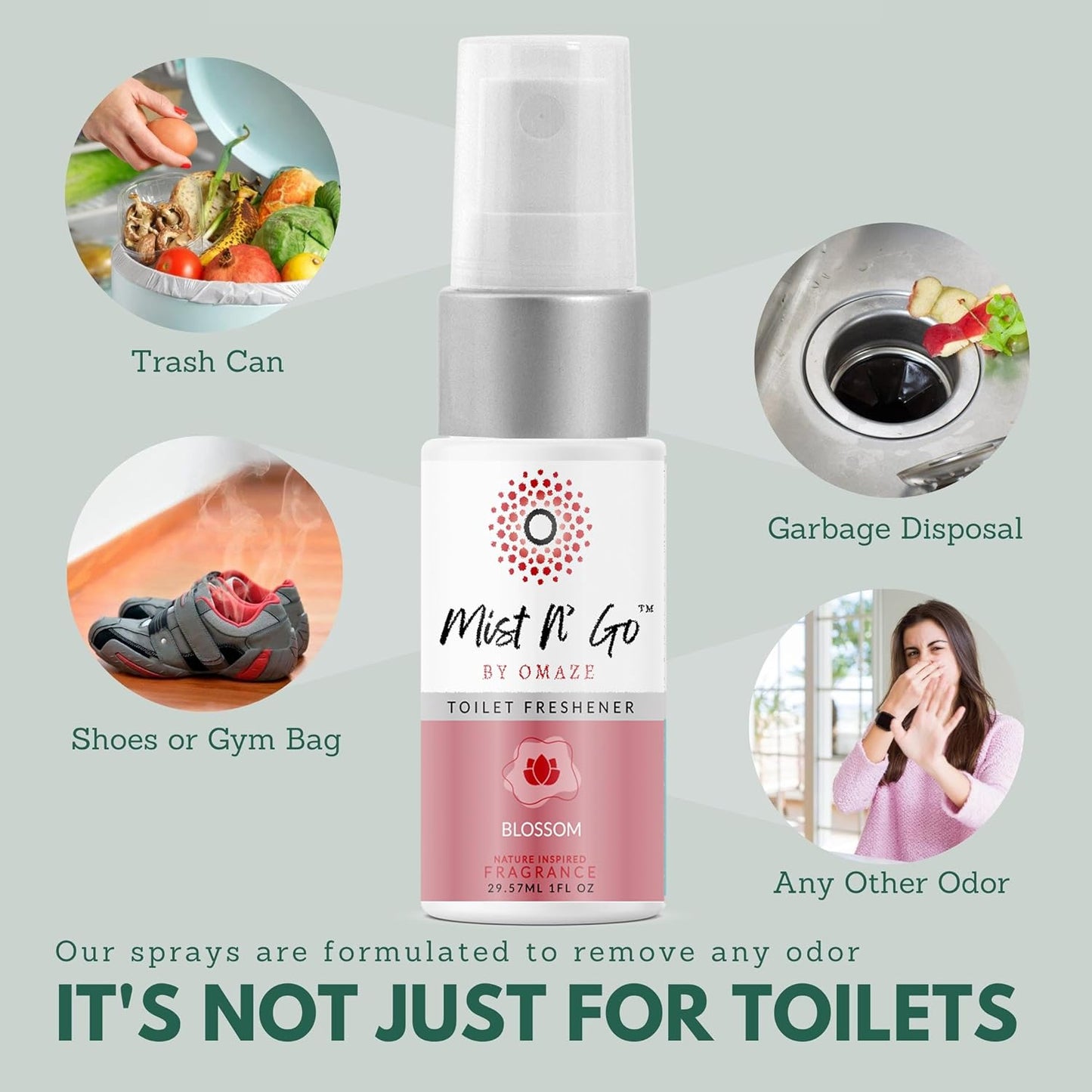 Mist N’ Go by Omaze Travel Bathroom Spray for Toilet Spray Odor Eliminator - Travel Toilet Spray for Bathroom Air Freshener Spray for Bathroom Deodorizer - Clean Mix, Travel Size (1oz x2)