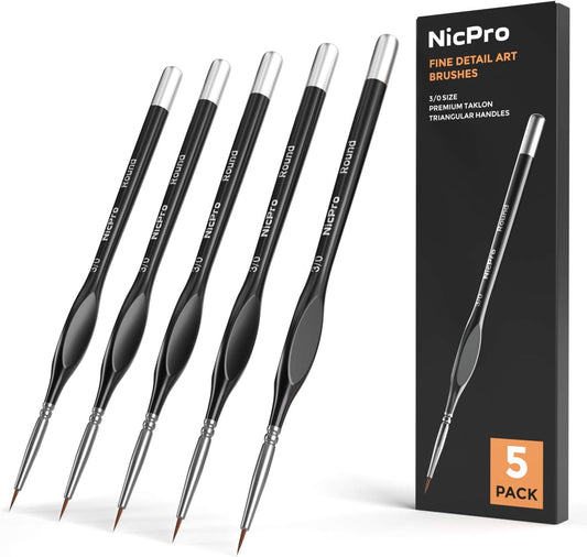 Nicpro Detail Paint Brushes 5 PCS Aesthetic Extra Fine Tip 000 Professional Miniature Painting Artist Set Round 3/0 for Micro Watercolor Oil Acrylic Craft Models Rock Army Paint by Number for Adult
