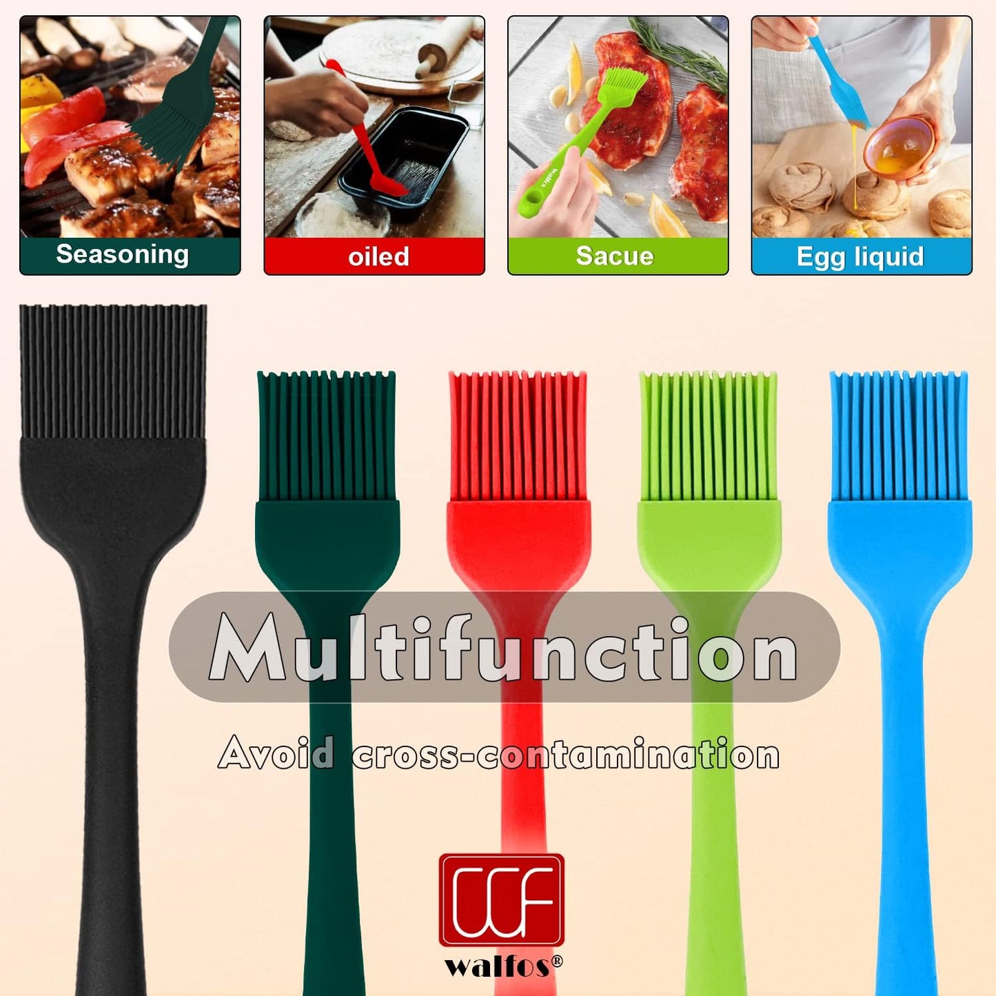 Walfos Silicone Basting Pastry Brush, Heat Resistant Pastry Brush Set, Strong Steel Core and One-Pieces Design, Perfect for BBQ Grill Baking Kitchen Cooking, BPA Free and Dishwasher Safe, 2 Pcs (Blue)