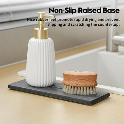 Fast Water Absorption Sink Organizer Tray Set, 3-Pack Compact and Space-Saving Stone Soap Holder Caddy for Kitchen & Bathroom Counter, Faucet Splash Guard, White (1pc of 8"x3.8" + 2pcs of 3.8"x3.8")