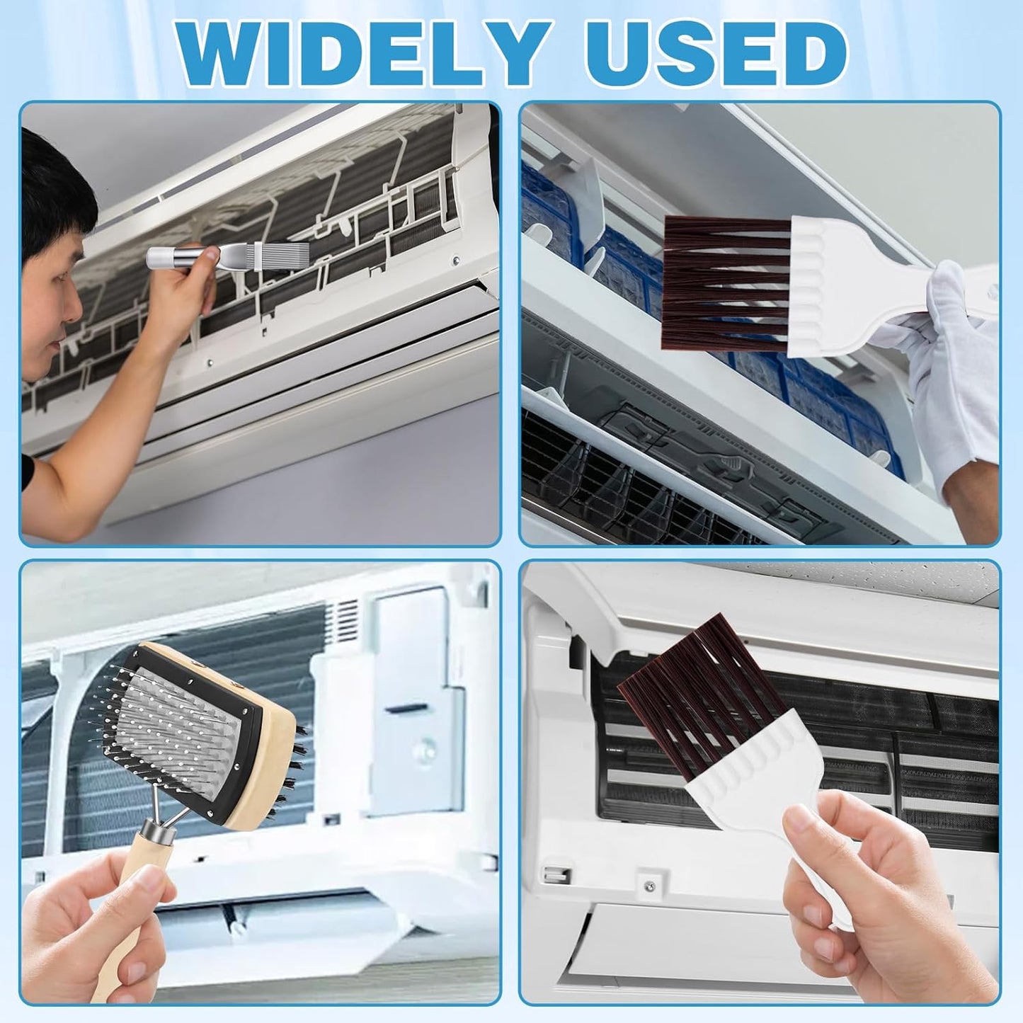 4Pcs Air Conditioner Ac Cleaning Kit, Useful Double-Sided Coil Cleaning Brush, Plastic Coil Brush Blinds Brush 2 in 1 Groove Cleaning Brush, Good Cleaning Effect for Air Conditioners, Refrigerators