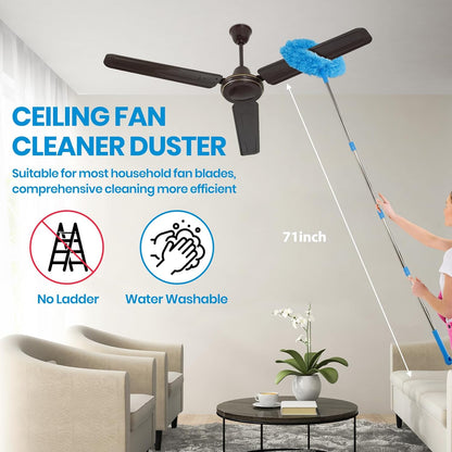 Ceiling Fan Cleaner Duster Kit 72 Inch Ceiling Fan Duster Extension Pole 8-in-1 Microfiber Duster Set for High Ceilings, Fan Blades, and Lights Reusable Cleaning Tools with Storage Bag