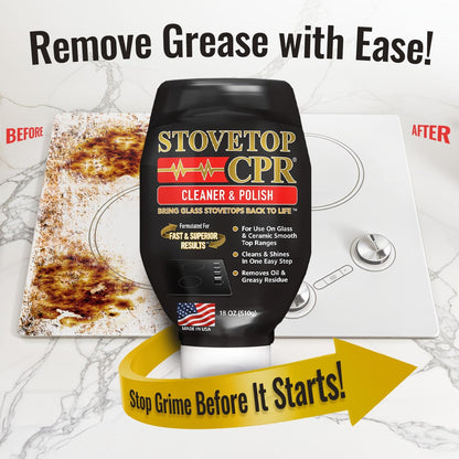 Stovetop CPR Glass Cooktop Cleaner Kit (18oz) – Ceramic Stove Cleaner, Polish, Scrubber Pads, Razor Scraper & Microfiber Towels