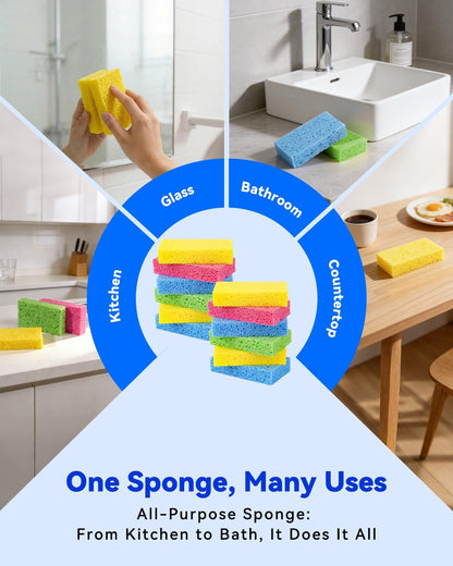 Temede Cellulose Sponges,Heavy Duty Scrub Sponges,Non-Scratch Kitchen Sponges for Dish,Colorful Compressed Dish Scrubber Sponge for Household,Cookware,Bathroom,6pcs
