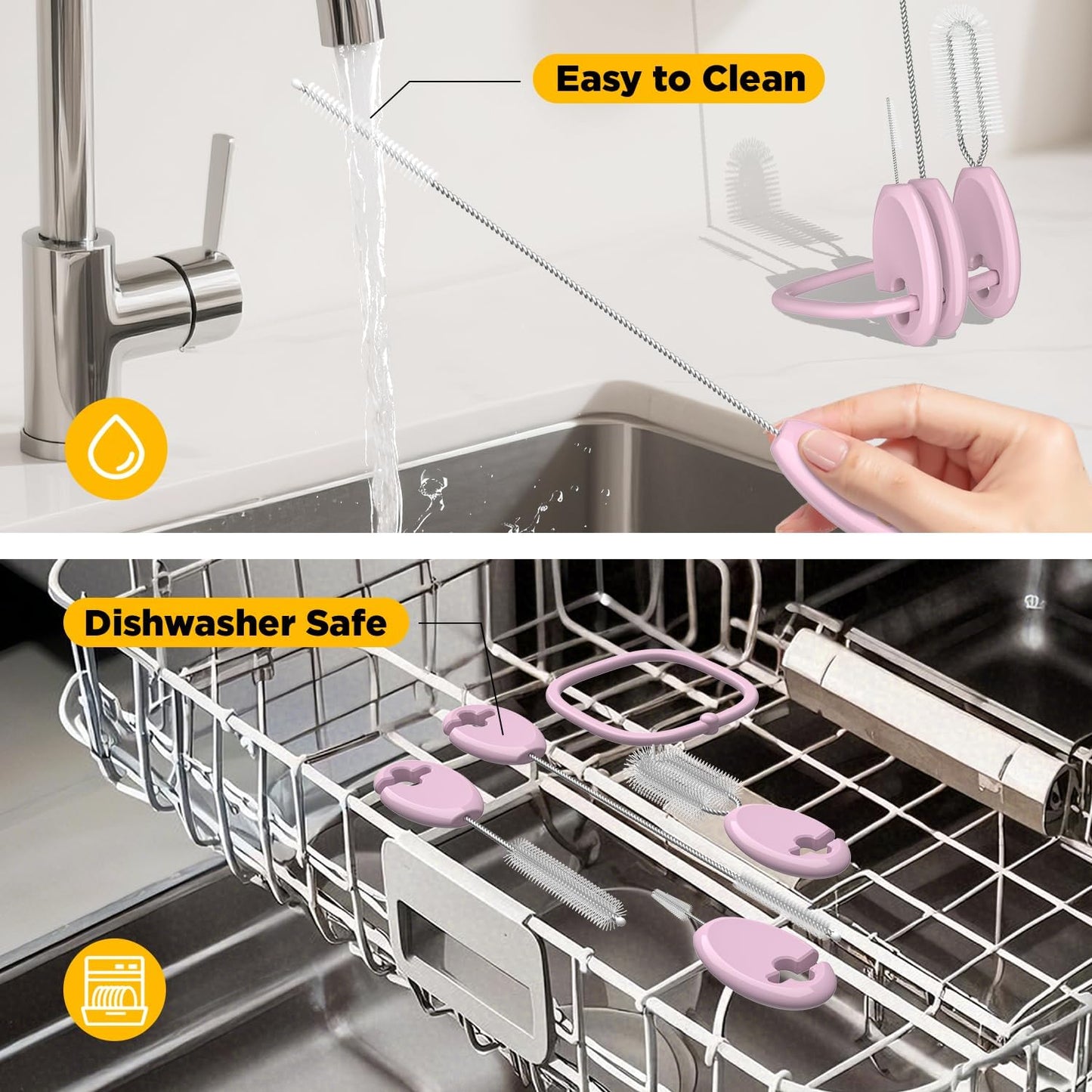 Straw Brush Set, 4 Piece Cleaner Kit with Standable Key Ring for Reusable Straws, Tumblers & Water Bottles – Designed for Kids & Adults, Purple
