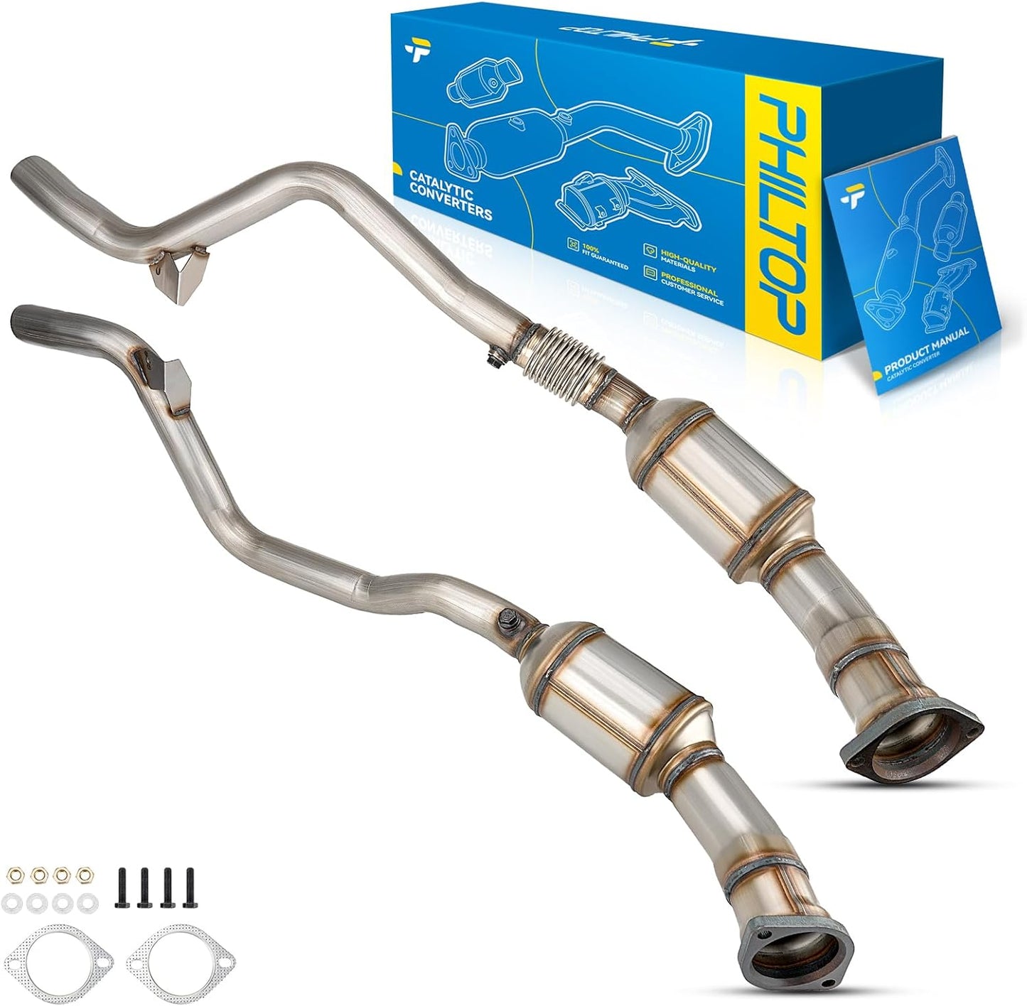 PHILTOP Left and Right Catalytic Converter Replacement For 2005-2010 300 2.7/3.5L V6 RWD, 2006-2010 Charger 2.7/3.5L V6 RWD, 2005-2008 Magnum 2.7/3.5L V6 RWD Replace 55434, 55433 (EPA Compliant) - Colors C