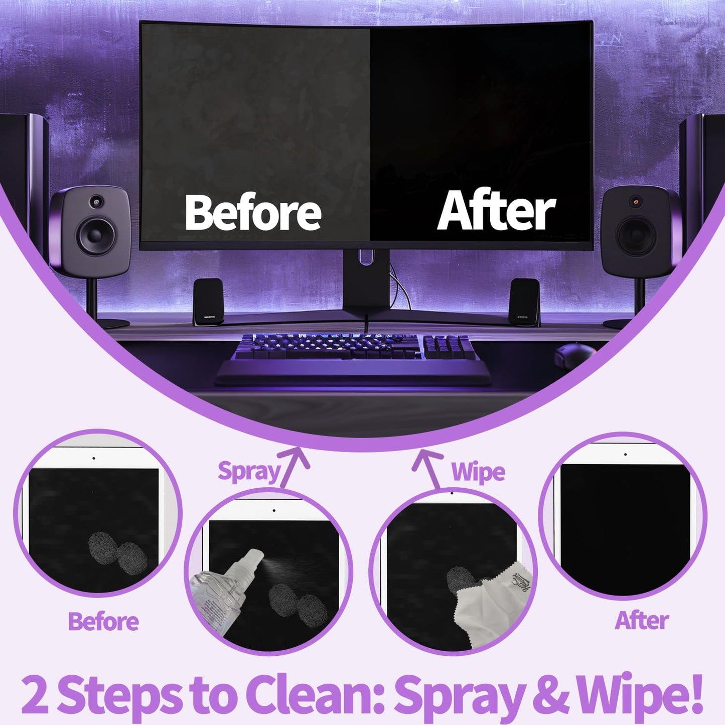 2-Pack Eye Glasses Cleaner Spray, Travel-Sized Screen Cleaning Kit with Touchscreen Mist for iPhone, Sunglasses, Computer, Laptop Screens, Phone Electronics with Eyeglass Cloth and Case Lid - Hatstart
