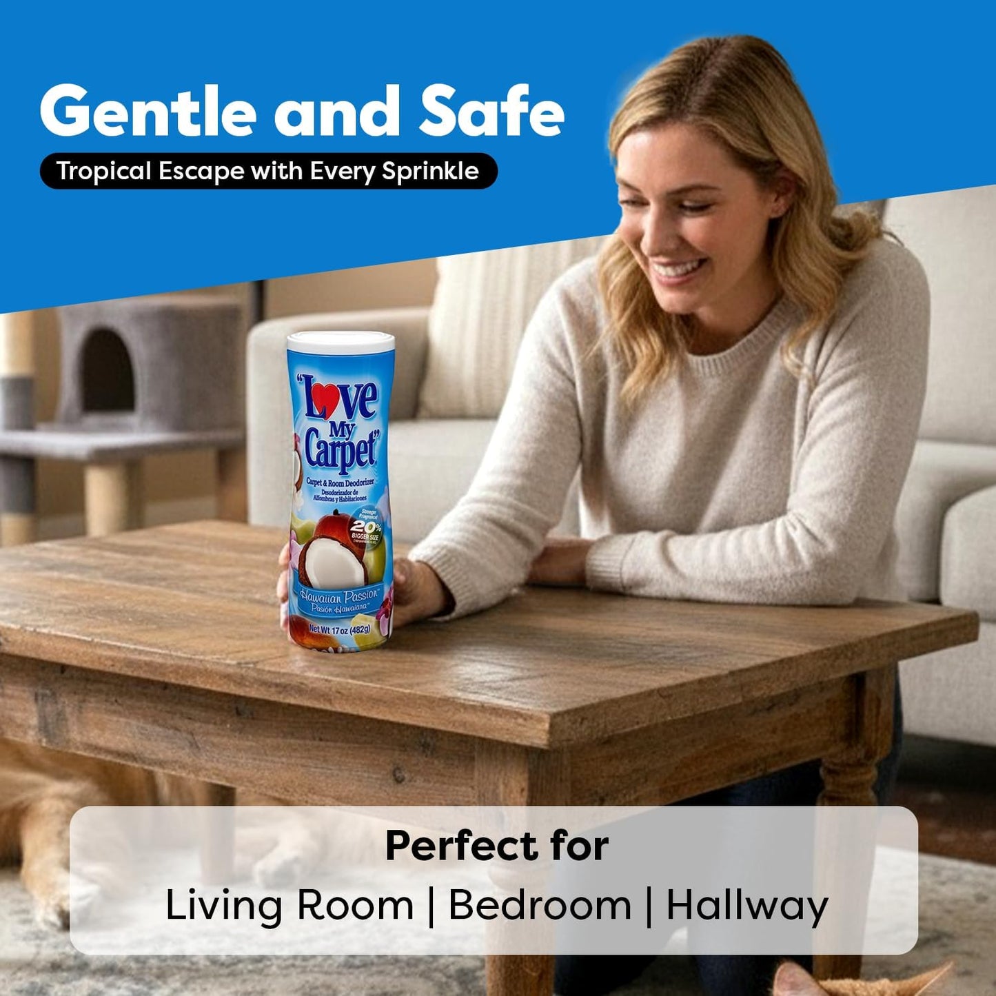6 Love My Carpet | Carpet Deodorizer & Freshener Powder | 17 oz Pet Odor Eliminator for Strong Odor & Pet Urine | FRESH LINEN | Safe for Homes with Pets