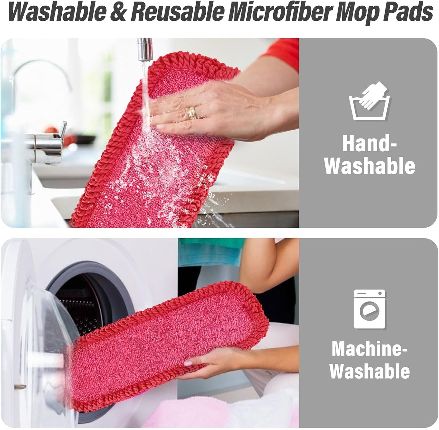 16.5 inch Mop Pads Refills, 3 Pack Microfiber Reusable Replacement Mop Pads Flat Replacements Heads for Wet Or Dry Floor Cleaning and Scrubbing, Grey Tassel Cloth