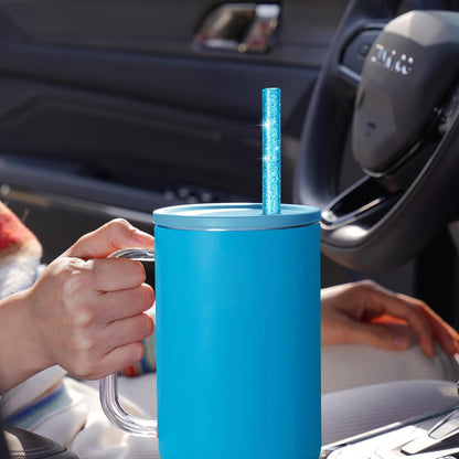 NiHome 12-Pack Glitter Replacement Straws for Stanley Tumbler 40OZ & 2 Cleaning Brushes Set, 12" Length BPA-Free Durable PETG Material for Various Beverages & Cups, Adds Sparkle to Your Drinks (Clear)