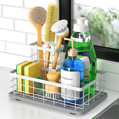 Kitchen Sink Caddy Organizer, [Stay-Dry Anywhere & No Drainage Needed] Sponge Holder for Kitchen Sink Countertop,Stainless Steel with Rust-Resistant Coating-10.24" L x 6.5" W x 5.83" H