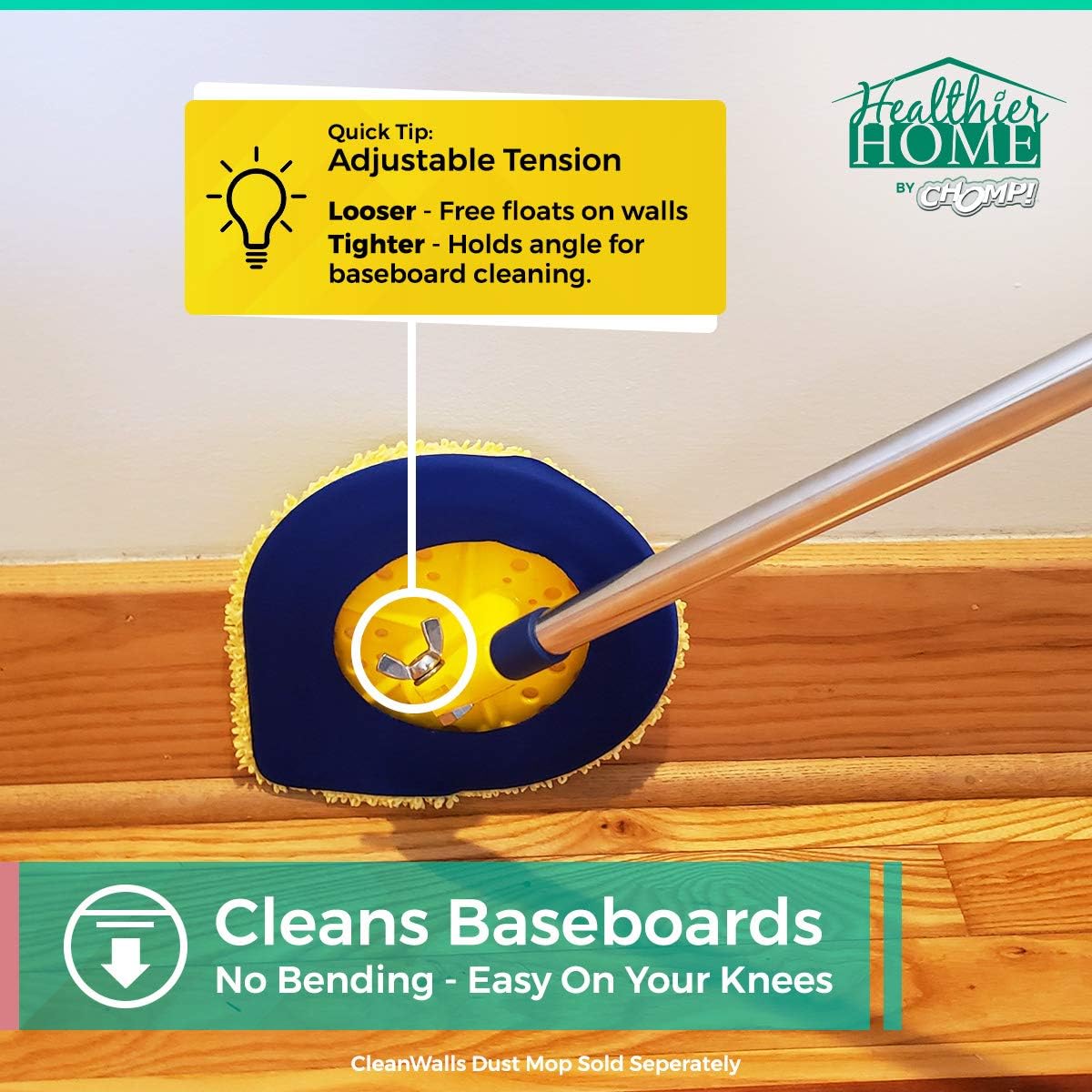 CHOMP! Microfiber Mop Refill Pack: 5 Minute CleanWalls 3-pak Yellow Reusable Washable Wall Washer, Ceiling Cleaner and Baseboard Duster - Dry Dust / Wet Wash Pads