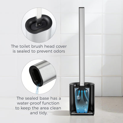 Sineng Silicone Toilet Brush and Holder Set, Stainless Steel Toilet Cleaning Brush, One-Piece Long Handle, Flexible Compact Modern RV Toilet Bowl Brush for Bathroom