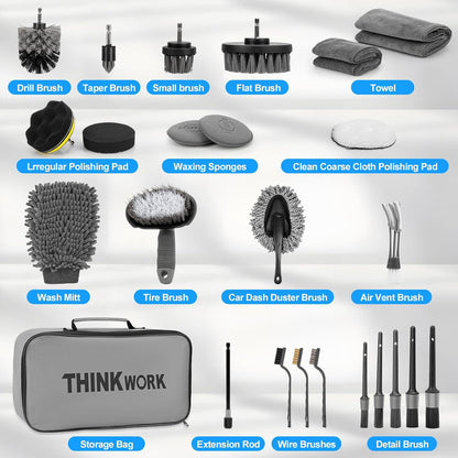 THINKWORK Windshield Cleaner Tool, Car Interior Cleaning Kit, Car Detailing Kit Interior Cleaner with10Pcs Detailing Brush Set, Gray Auto Detailing Supplies & Accessories