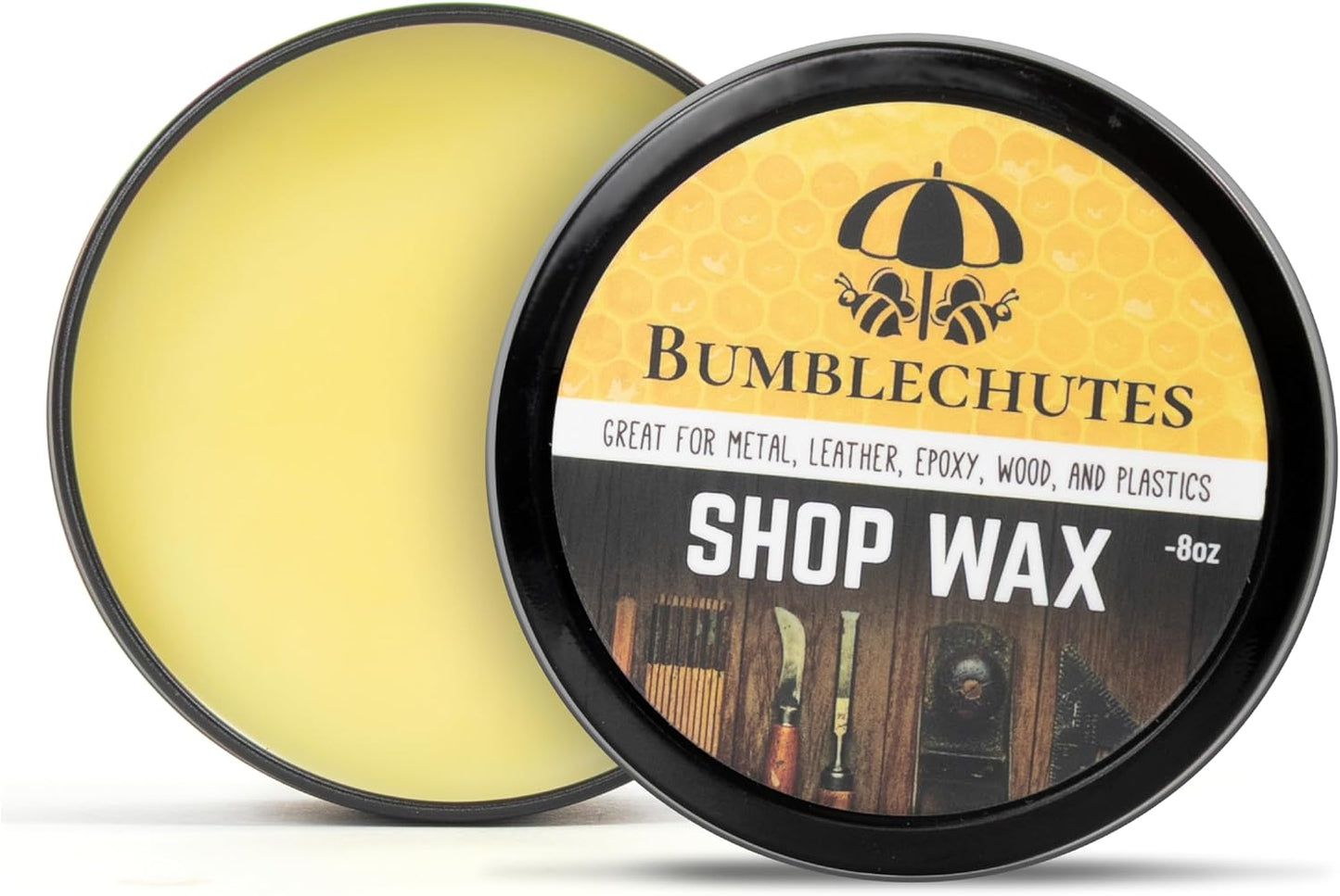 Bumblechutes All-Purpose Shop Wax - All Natural Metal and Wood Wax Finish Paste for Woodworkers, Beeswax Carnauba Wood Protector for Epoxy, Plastic, Metal, Leather, Furniture & Workshop Tools - 8 oz
