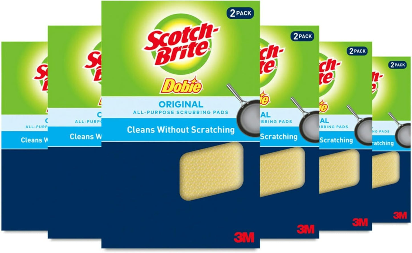 Scotch-Brite Dobie Non-Scratch All-Purpose Scrub Pads, 12 Total Pads (6 Packs of 2), Reusable Scouring Sponges for Kitchen & Bathroom, Safe on Non-Stick Cookware, Yellow